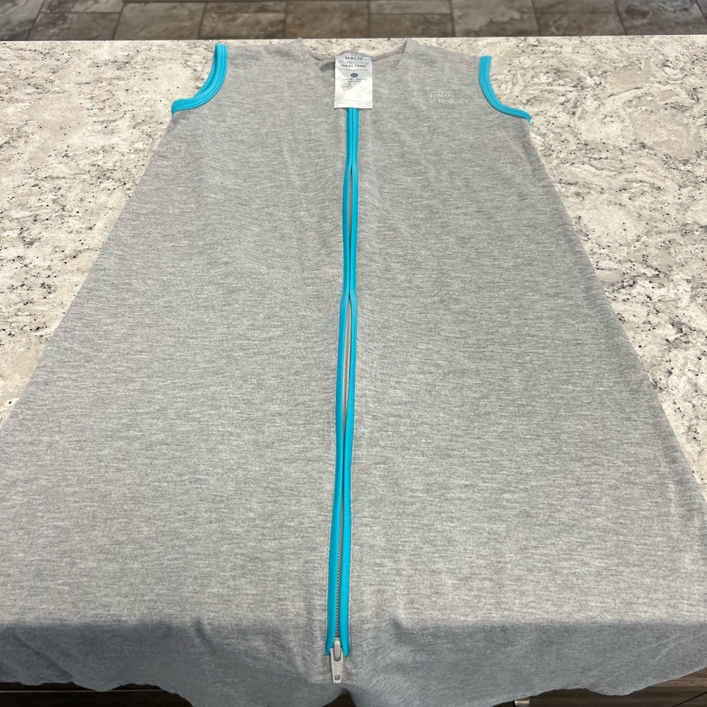 Halo Gray Sleeveless Sleep Sack with Blue Trim